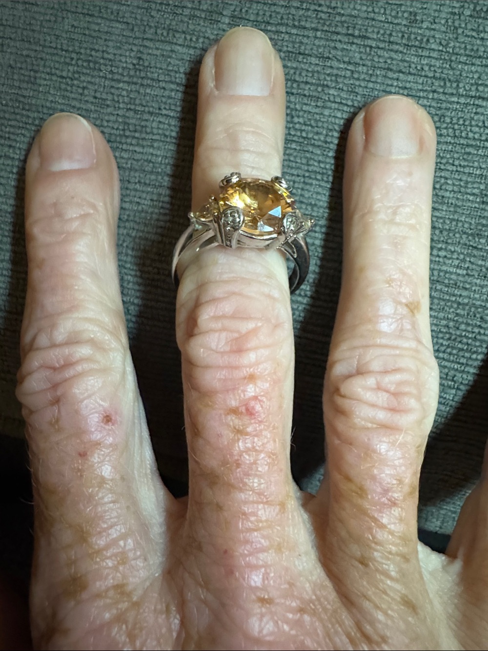 Sterling Silver 925 Champagne Imperial Topaz Citrine CZ Solitaire Ring 9.5
